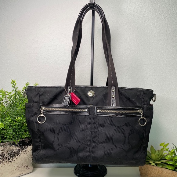 Coach Canvas XL Weekender Business Diaper Tote Bag Black, Hot Pink - Picture 1 of 12